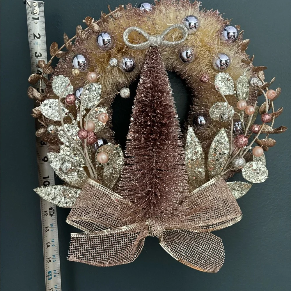 Rose Gold and Ivory Sisal Christmas Wreath Pearl Handmade